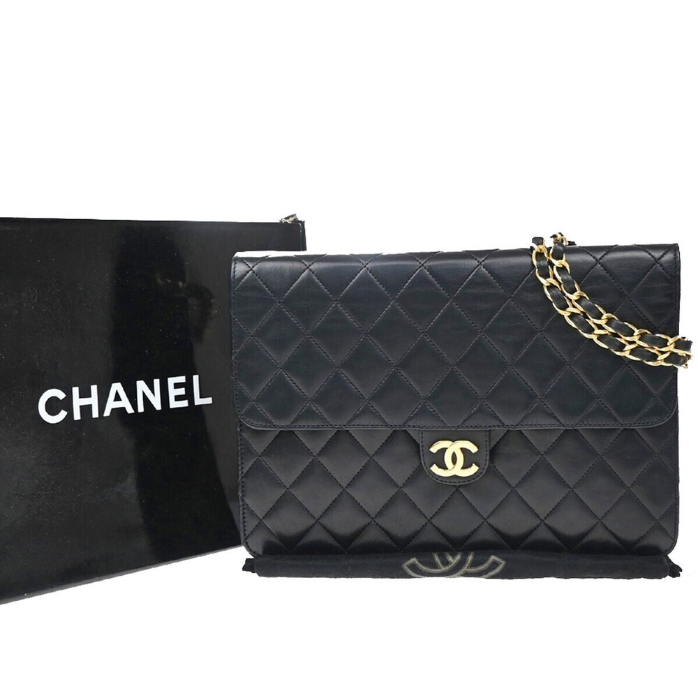 Chanel Vintage Clutch with Chain Quilted Leather Medium
